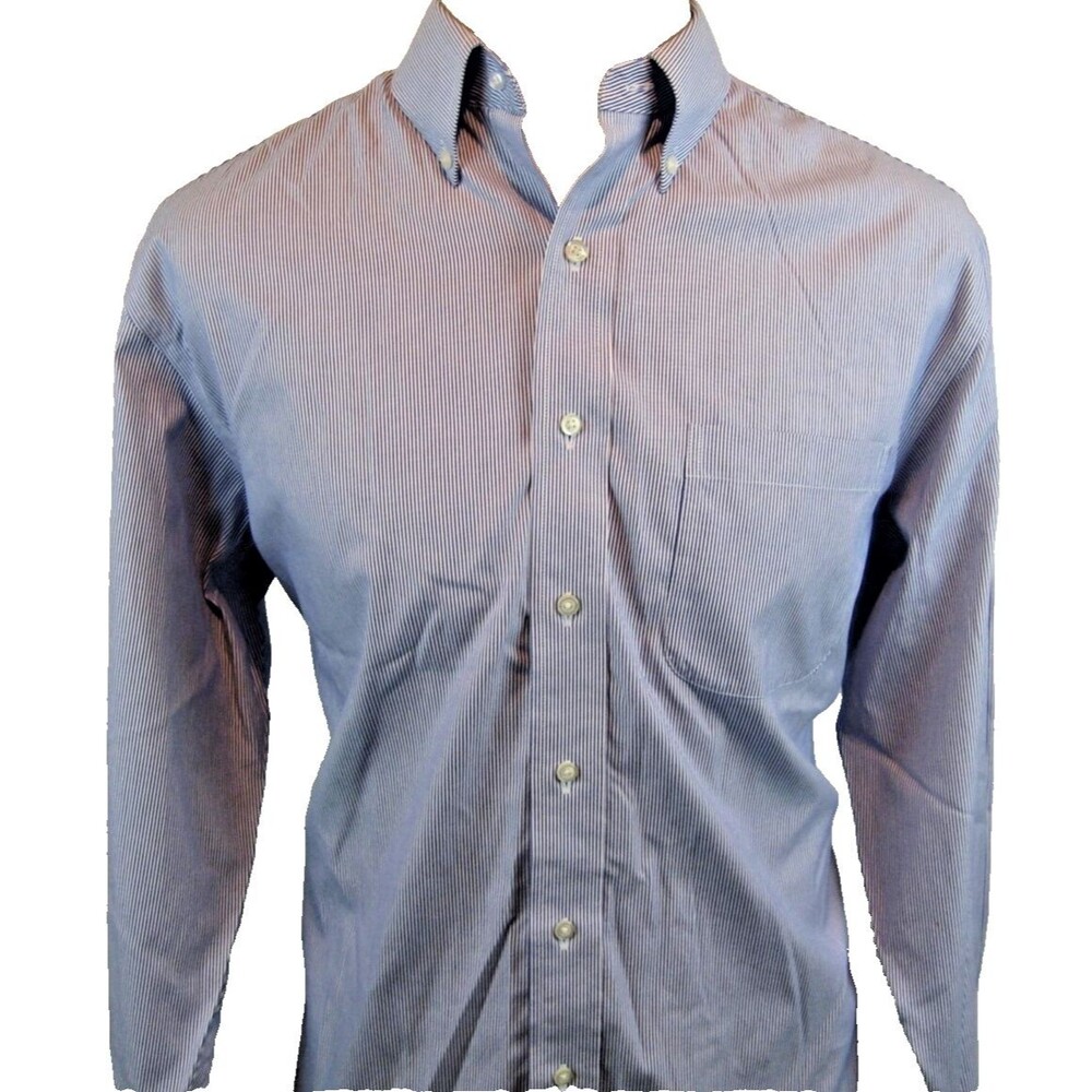 Mens Jos A Bank Traveler Blue Pinstripe LS Cotton Oxford Casual Shirt sz 16x34